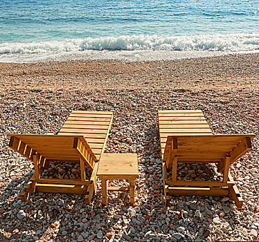 木质,沙滩椅,站立,亚德里亚海,海岸