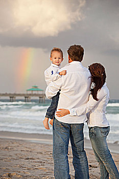 劳德代尔堡,佛罗里达,美国,家庭,看,彩虹,海滩