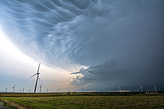 风暴,架子,云,上方,风轮机,俄克拉荷马,美国