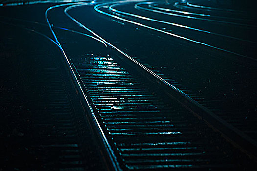 铁轨,夜晚,西雅图,美国