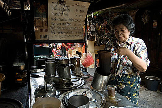 咖啡,货摊,唐人街,曼谷,泰国,一月,2007年