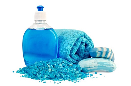 肥皂,不同,蓝色,毛巾,盐,浴室