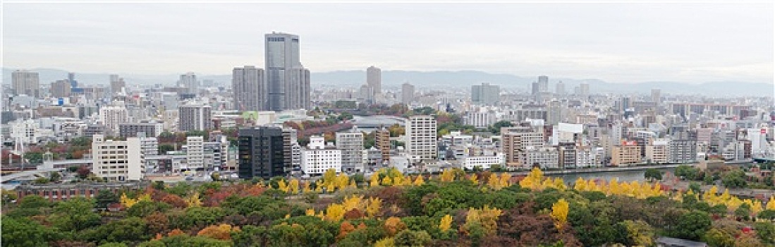 大阪,天际线,秋天