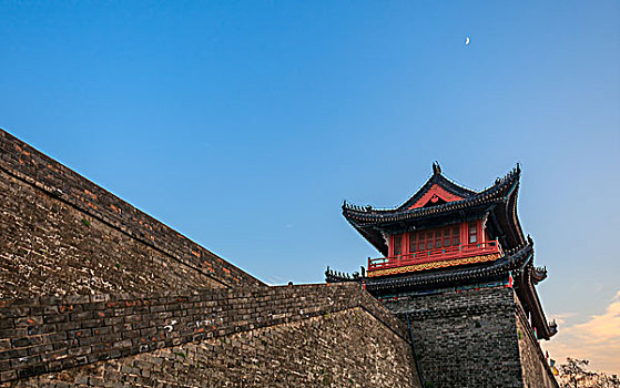 夕阳下的荆州古城墙很美丽