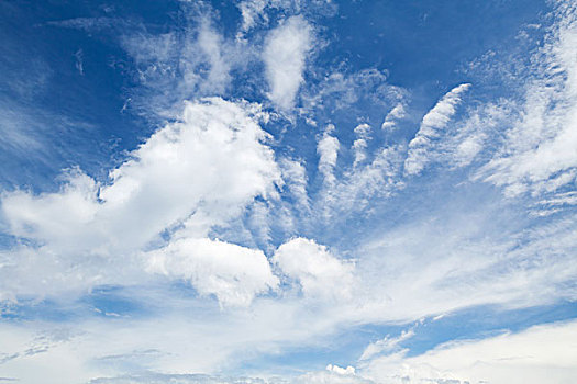 卷云,积云,蓝天,不同,云,自然背景,照片