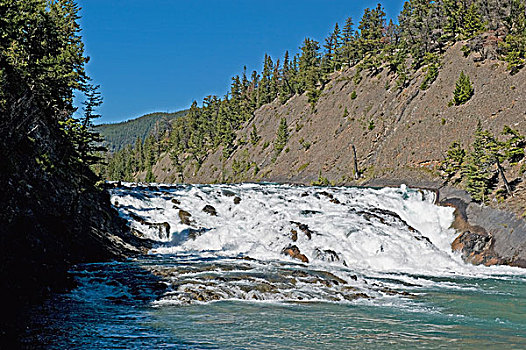 水,急促,上方,岩石,瀑布,艾伯塔省,加拿大