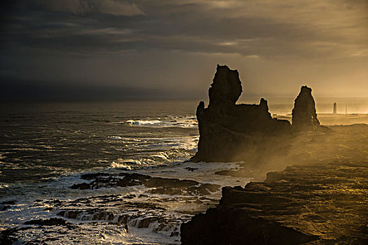 岩石构造,海浪,大西洋,海岸,半岛,韦斯特兰德,冰岛,欧洲