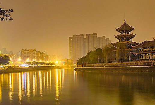 成都府南河城市夜景