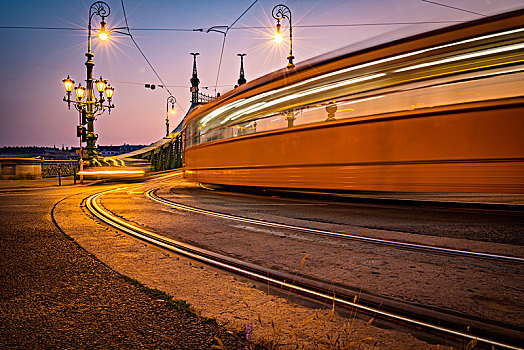 自由,桥,驾驶,有轨电车,蓝色,钟点,布达佩斯,匈牙利,欧洲