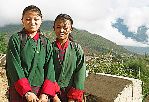 女孩,穿,传统,服装,不丹,喜马拉雅山,英国
