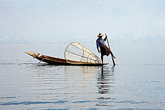 渔民,茵莱湖,缅甸,亚洲