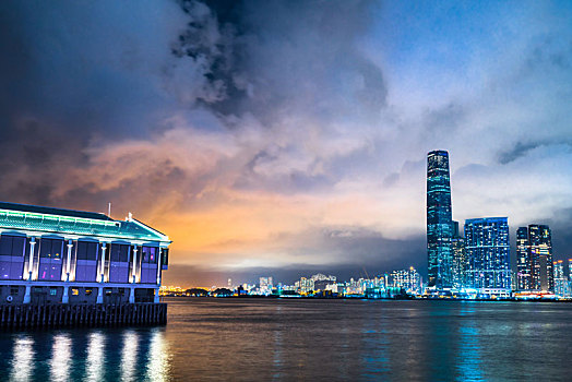 夜景,天际线,全景,维多利亚港,香港