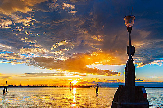 泻湖,威尼斯,日落,意大利