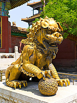 青铜,狮子,故宫,北京,中国