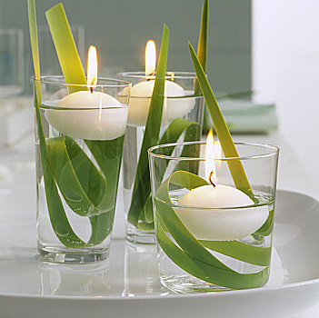 春季装饰,三个,浮水蜡烛,玻璃杯