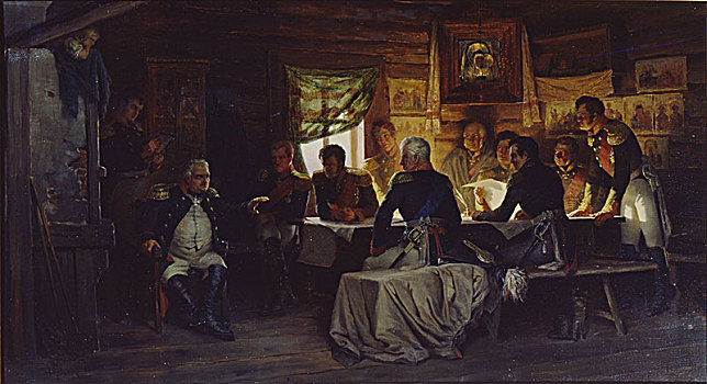 军事,开会,乡村,靠近,莫斯科,九月,1812年,艺术家