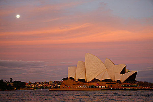 悉尼,歌剧院,房子,夜晚,满,月亮,澳大利亚