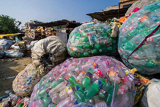 大,网,满,空,塑料瓶,再循环,加德满都,尼泊尔,亚洲