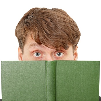 男青年,脸,后面,绿色,书本