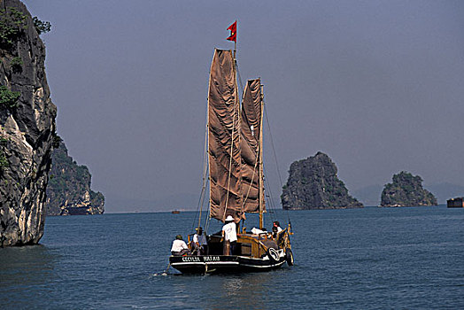 亚洲,越南,下龙湾,帆船,帆
