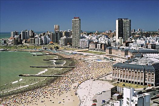 阿根廷,海滩,人,日光浴,建筑