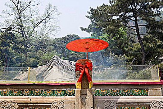 小,红色,伞,装饰,潭柘寺,庙宇,北京,中国