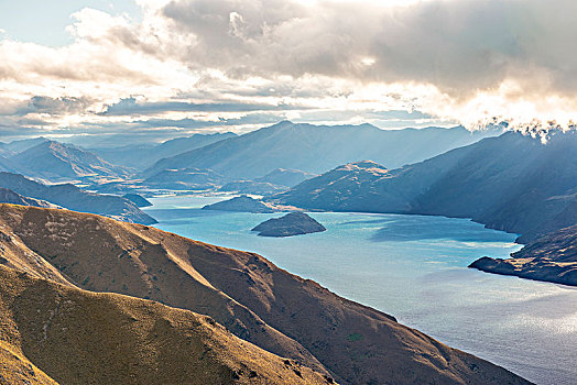 瓦纳卡湖,山脉全景,风景,顶峰,奥塔哥,南岛,新西兰,大洋洲
