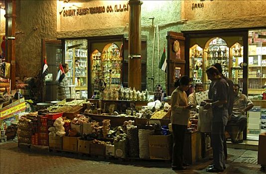 晚间,市场摊位,调味品,纪念品,集市,德伊勒,地区,迪拜,阿联酋