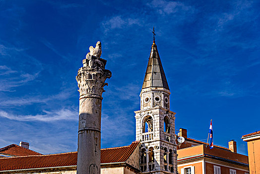 克罗地亚,达尔马提亚,城市广场,科林斯圆柱,教堂