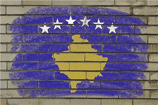 低劣,旗帜,科索沃,砖墙,涂绘,粉笔