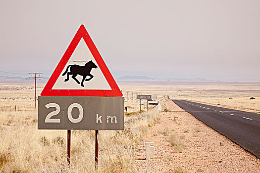 纳米比亚,野马,警告标识