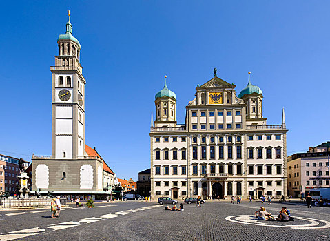 市政厅,大广场,奥格斯堡,斯瓦比亚,巴伐利亚,德国,欧洲