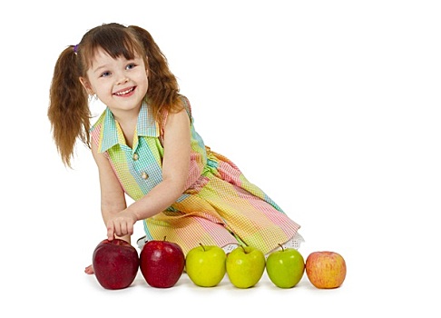 小女孩,玩,水果