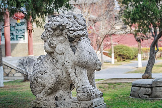 中国山东省泰安市岱庙里的古代石狮子