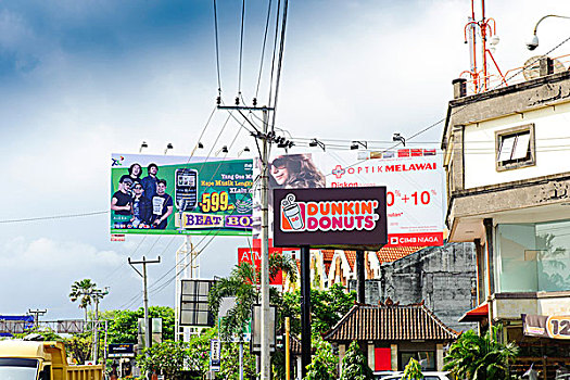 亚洲,印度尼西亚,巴厘岛,沙努尔,城镇风光,广告标识