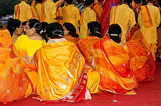 群体,女人,连接,典礼,里虚克虚,北阿坎德邦,乌塔兰邦,印度,亚洲
