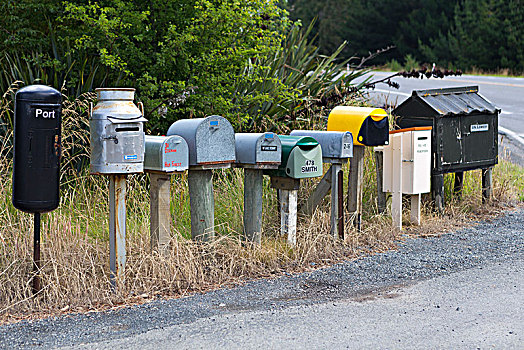排,不同,邮箱,路边,奥塔哥地区,新西兰,大洋洲