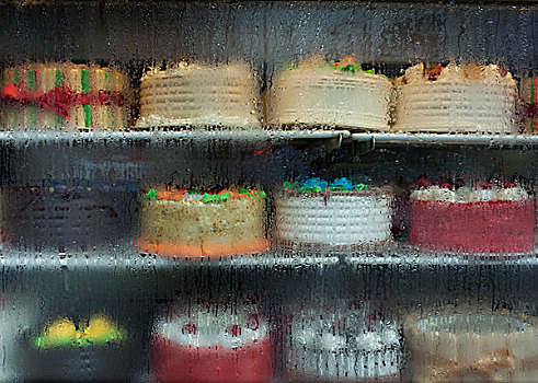 蛋糕,展示,糕点店,窗户,特写,甜点,食物,烘制