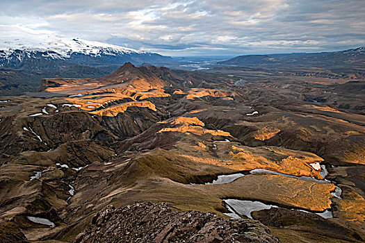 第一,光线,卧,山峦,自然,自然保护区,火山,远景,冰岛,欧洲