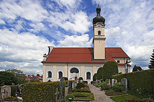 圣尼古拉斯教堂,建造,墓地,正面,上巴伐利亚,巴伐利亚,德国,欧洲