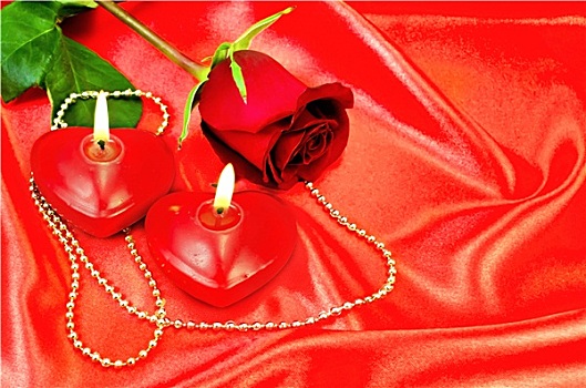 心形,蜡烛,项链,玫瑰,红色,丝绸