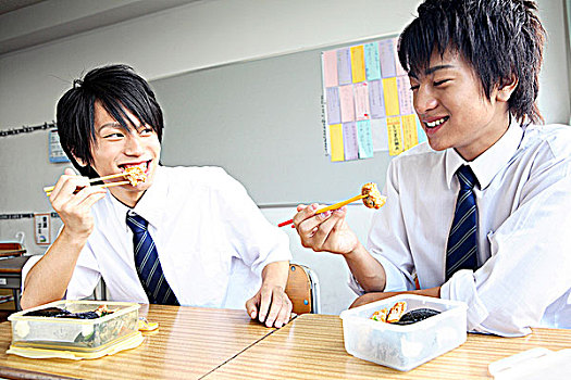 高中,男孩,吃饭,盒子,午餐
