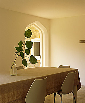 桌子,现代,餐厅,遮盖,长度,自然,亚麻布