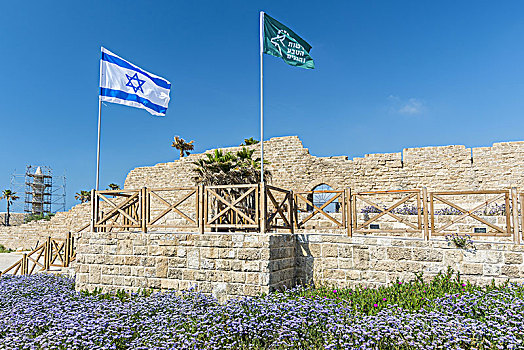 古老,残余,摆动,旗帜,以色列,国家公园,凯瑟利亚