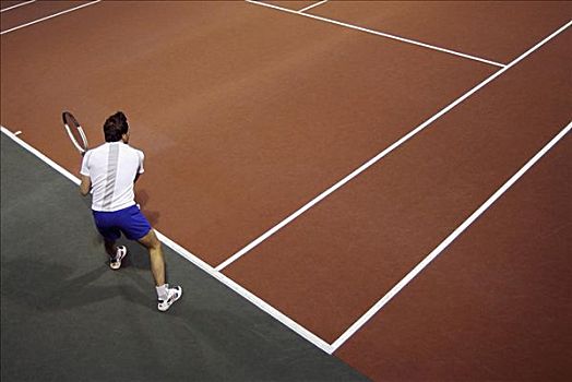 俯拍,一个,男人,玩,网球