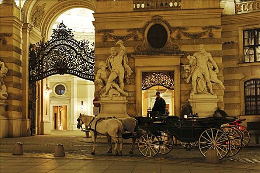 马车,户外,霍夫堡,米歇尔广场,霍夫堡皇宫,维也纳,奥地利,欧洲