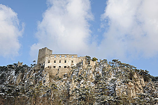 遗址,城堡,冬天,巴登,下奥地利州,奥地利,欧洲