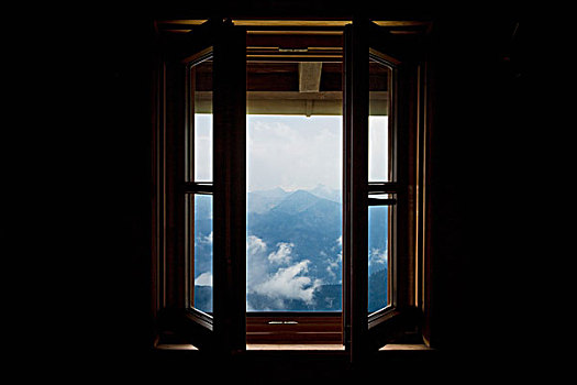打开,窗户,山景,巴伐利亚