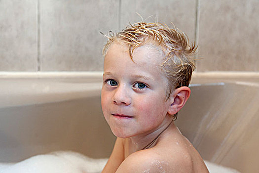 男孩,浴缸,肖像