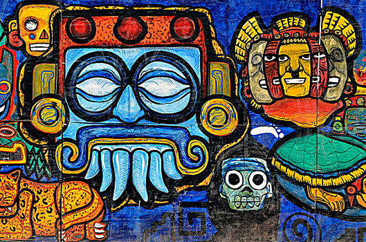 面具,涂鸦,绘画,墨西哥城,墨西哥,北美